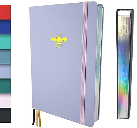Schloss Planner A5 Bullet Journal | 180 g/m² extra dickes Bambus Papier | 160 Seiten | Gepunktet/Dot Grid | Nachhaltiges Notizbuch/Tagebuch | Silberner Buchschnitt (Biene, Lavendel)