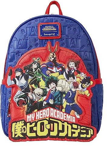 Loungefly My Hero Academia Group Mini-Rucksack mit geprägtem Logo, Anime, Blau, Einheitsgröße, Mini-Rucksack