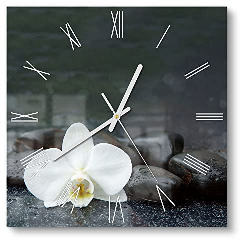 DEQORI Glasuhr | 30x30 cm | Motiv Kontrastreiches Zen-Motiv | ausgefallene leise Design Uhr aus Glas | Wanduhr für Wohnzimmer & Küche | Moderne Hingucker Uhr für die Wand
