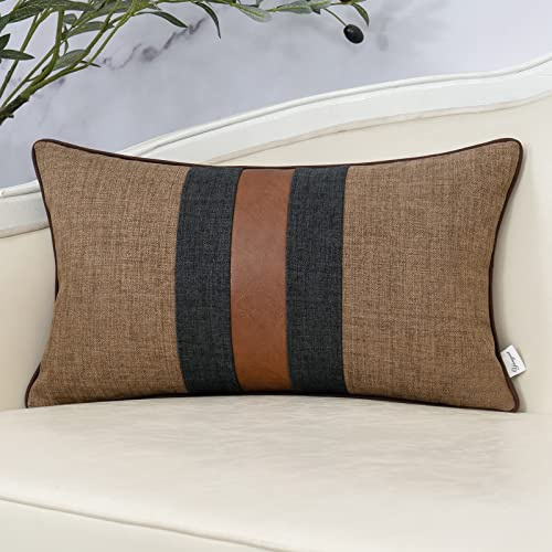 Yangest Kissenbezug für Lendenwirbelsäule, Patchwork-Leinen, Kissenbezug, Bauernhaus, Jute, Kunstleder, länglich, für Sofa, Couch, Schlafzimmer, Wohnzimmer, Heimdekoration, 30,5 x 50,8 cm