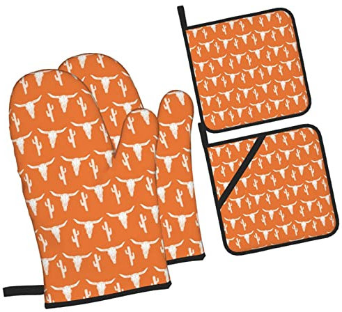 Handschuh Longhorn-Rinder-Kuh Texas Baumwolle Futter Topfhandschuhe Hitzebeständig Backhandschuhe Für Kitchen Kochen Grillen