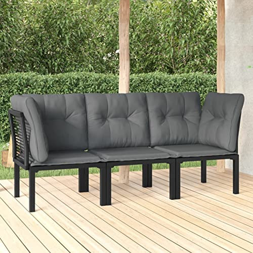 Festnight Balkon Sofa Rattan 3 Sitzer Balkonmöbel Keiner Balkon Lounge Gartensofa Gartenmöbel Set Klein Gartenlounge Loungemöbel Terrasse Terrassenmöbel Garten, Schwarz