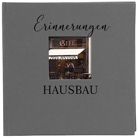 AWASG Fotoalbum Erinnerungen zum selbstgestalten | Fotobuch 25x25 cm personalisiert mit Namen | Album aus Leinen 60 Seiten weiß (dunkelgrau)