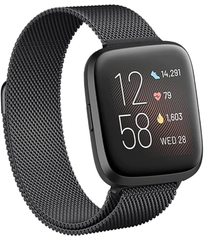 SOLOLUP Edelstahl Armband kompatibel mit Fitbit Versa 1/Versa 2 Armband,Metallarmband Sport Ersatzband Uhrenarmband mit Magnetschließe für Fitbit Versa 2/Versa 1 Milanaise-Armband Frau Mann,Schwarz,L