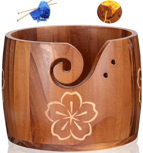 Yarn Bowl Large Size 5''x7'' Pine Wood Unique Design Crochet Bowl for Yarn Holder Knitting Crochet Macrame Craft Supplies