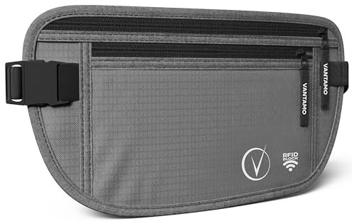 Vantamo Geldgürtel für Reisen, versteckt, RFID-geschützte Taillen-Brieftasche, passend für Reisepass und Telefon mit Abdeckung