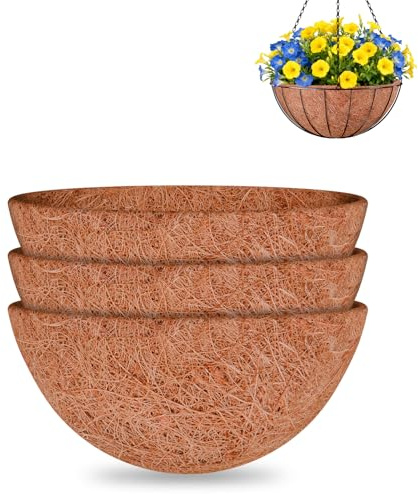 Halatool 3 Pack 14 Inch Coco Liners Replacement for Hanging Baskets | 100% Natural Coco Fiber, Drainage & Retain Moisture, Round Coconut Liners for Planters, Flowers, Garden, Patio, Porch Decor