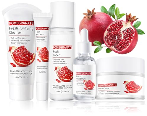 Shefave Granatapfels Gesichtspflege Set Damen 5-tlg Effektive Hautpflege Set mit Reiniger, Toner, Gesichtsserum, Augencreme, Gesichtscreme, Anti-aging Geschenkset (Große kapazität, stück, 5)