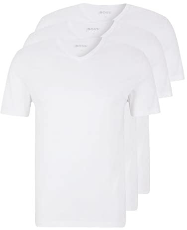 BOSS Herren Classic T-Shirts Kurzarm Shirts Pure Cotton V-Neck 3er Pack, Farbe:Weiß, Artikel:-100 White, Größe:XL
