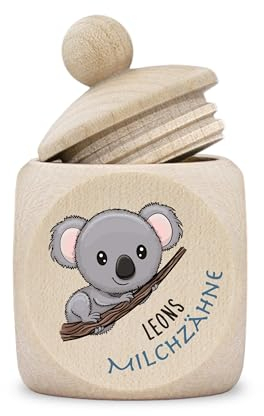 kultdog Zahndose Milchzähne Junge modern Dose Holz personalisiert Druck Name Comic Koala