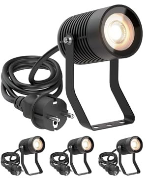 ledscom.de 4 Stück Gartenstrahler SHINGA für außen, IP65, Stecker, schwarz, 1x GU10 max. 15W