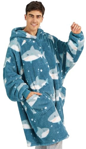 BEDSURE Hoodie Decke mit Ärmeln - Kuschelpullover als Geschenke für Frauen - Übergroßer Tragbare Decke Kuscheldecke mit Ärmeln Geschenke für Damen Herren, Hai Printed 107x90 cm