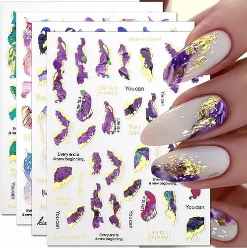 3D Marmor Nagelaufkleber - Nagelsticker Selbstklebend in 6 Farben für Damen - Nageldesign mit Bronzing-Effekt - Nail Sticker für Gelnägel Zubehör und French nails schablone