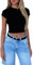 OYIGELZ Damen Basic T-Shirt Klassischer Schnitt Sommer Tee Shirts Kurzarm Crop Tops Y2K Slim Fit Tshirt Oberteile(Schwarz-X1,M)