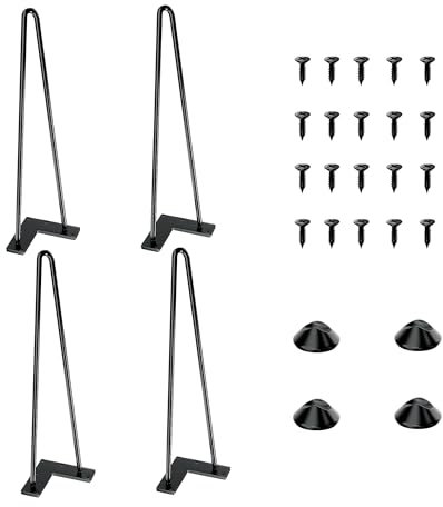 SANKEYTEW 46cm Metal Table Legs, Set of 4 Hairpin Legs, Feet for Furniture, Metal Coffee Legs, Dining Table, with Floor Protectors and Screws Available (46 cm, 2 Rods)