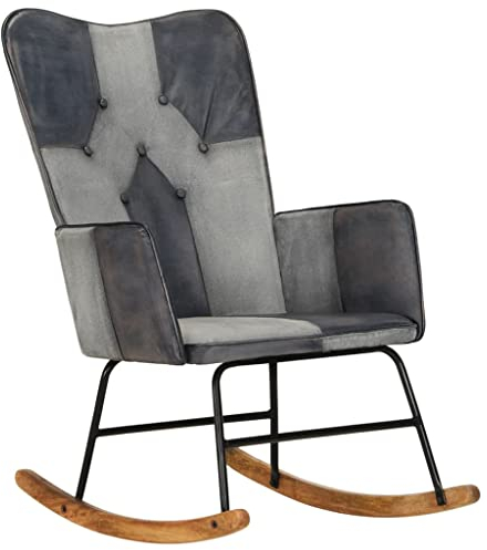 Schaukelstuhl Grau Echtleder und Canvas,339693