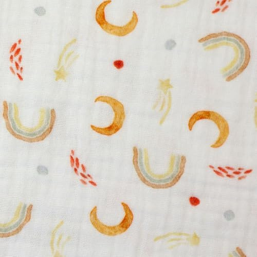 Musselinstoff Musselin Double Gauze THEA Meterware ab 50cm Kindermotive florale Motive (Regenbogen, Mond)