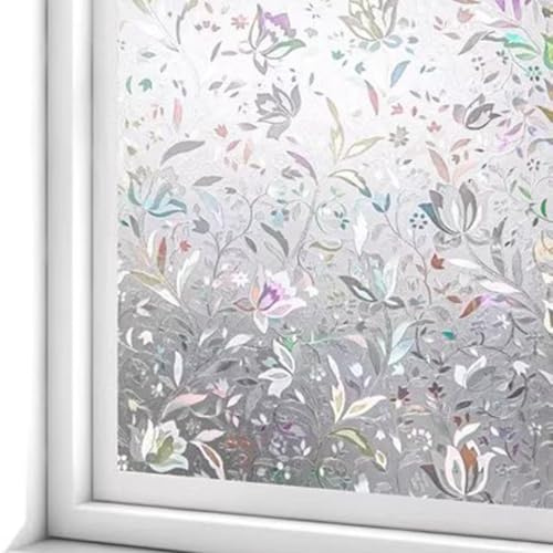 Milchglasfolie Fenster 80 x 100 cm Sonnenschutz Hitzeschutz Uv-Schutz Sichtschutz Fensterfolie Hitzfolie Fensterfolie Blickdicht für Büro Und Haus, Tulpe