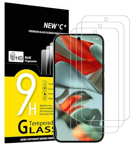 NEW'C 3 Piezas, Protector Pantalla para Google Pixel 9 Pro XL, Cristal templado Antiarañazos, Antihuellas, Sin Burbujas, Dureza 9H, 0.33 mm Ultra Transparente, Ultra Resistente