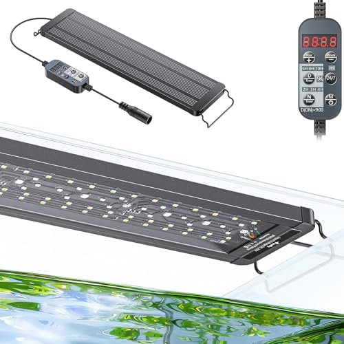 Pawfly Aquarium LED-Licht 24/7 ausziehbar Aquarium Licht mit Vollspektrum weiß blau rot grün Lichter mit D/N-Modus einzelne Farbeffekte Timer und einstellbare Helligkeit (Fit Tanks von 45-60 cm lang)