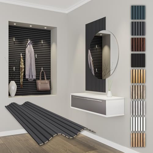 HEXIM Panneaux Acoustiques 118x60cm - Paroi à Lamelles Flexible Bois MDF Panneaux Muraux Revêtement à Lamelles Revêtement Mural (1 panneau / 0,708 m² Black Lead - APF05)