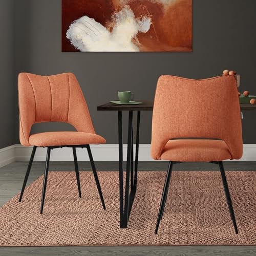 ML-Design Esszimmerstühle 2er Set Orange, Wohnzimmerstühle aus Stoffbezug & schwarzen Metallbeinen, Küchenstühle mit Rückenlehne, Polsterstühle für Esszimmer Wohnzimmer Küche Büro, Gepolsterte Sessel