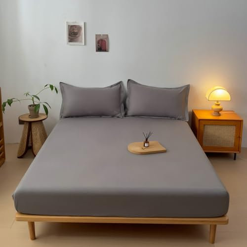 Epinki Betthusse 150x190cm Elastisch, Spannbettlaken Winter Einfarbig Grau Textilien Klassische, Baumwolle Tagesdecke Unterbett als Schutz für Boxspringbett & Topper