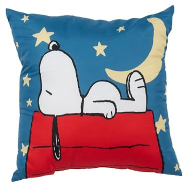 United Labels The Peanuts Snoopy Kissen, Kopfkissen 40x40 cm, Blau, Sofakissen Mond & Sterne, Dekokissen für Fans