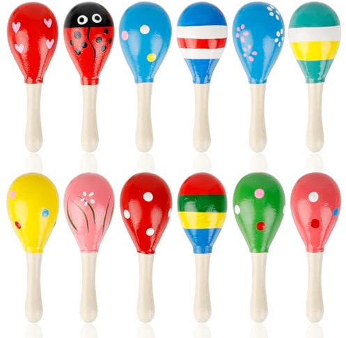 JYUHA 12 PCS Wooden Baby Maracas, Multicolor Musical Egg Maracas, Festive Musical Instruments for Babies Toddlers Kids