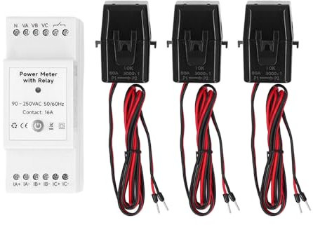 Mavaol 3-Phasen-Energiemessgerät, Echtzeit-Stromverbrauchsüberwachung, Smart Life App und Assistent kompatibel, mit 3 CT-Klemmen für Heim- oder Solarsysteme