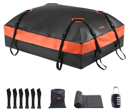 VEVOR Car Rooftop Cargo Carrier Bag, 21 Cubic Feet Car Roof Cargo Carrier, 100% Waterproof Heavy Duty 840D PVC Roof Luggage Bag for All Vehicle with/without Rack- with Lock, Non-Slip Mat, 6 Door Hooks