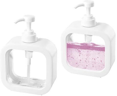 Seifenspender, 2 Stück Duschgelspender, 500 ml Spülmittelspender, Pumpspender, Duschgel Dispenser mit Pumpe, Befüllbar mit Duschgel, Shampoo, Handseife, Geeignet, Für Bad, Küche, Weiß