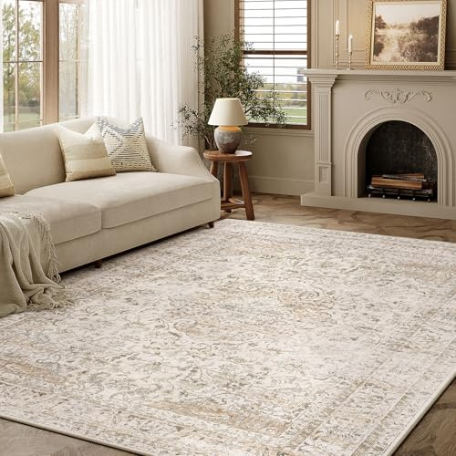 HUGEAR Vintage Teppich Wohnzimmer 140x200cm Beige Waschbar