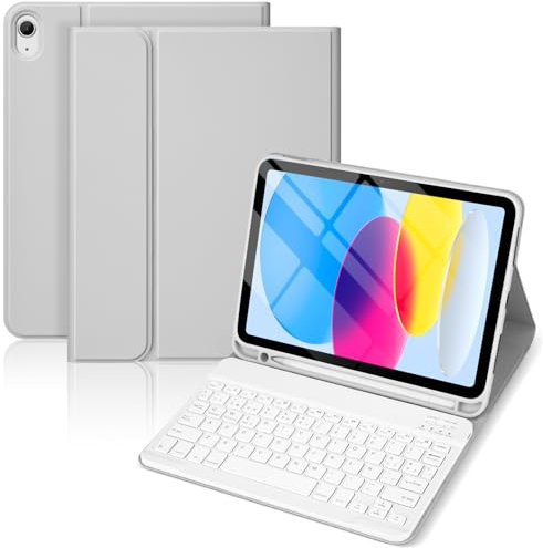 Funda Teclado para iPad 11.ª Gen (A16) / 10.ª Generación (11/10.9 Pulgadas) 2025/2022, Soporte para Lápiz y Teclado Recargable, Iluminación, [Español] Magnético Desmontable Bluetooth Teclado (Gris)