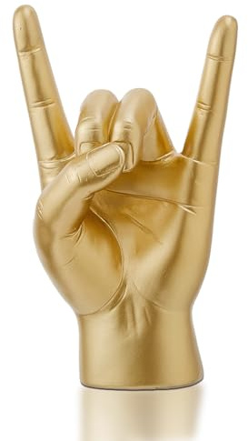 DICOSMETIC Gold Hand Sculpture I Love You Hand Statue Rock and Roll Desk Decor ASL Hands Sign Sculpture Resin Shelf Decoration Ring Display Stand for Home Decor Living Room Office Desk