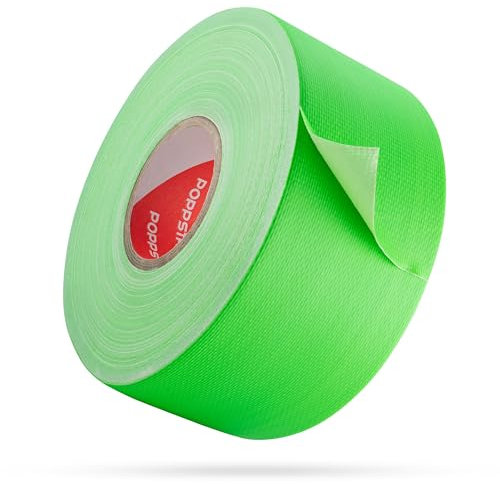 POPPSTAR Neon UV Klebeband 25m x 50mm, fluoreszierendes Gewebeklebeband, neongrün, 1 Rolle