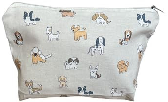 Trousse de toilette avec imprimé races de chiens, 15 x 7 x 22 cm, avec fermeture éclair, beige, Classique