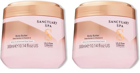 Sanctuary Spa Lily & Rose Body Butter for Women, No Mineral Oil, Cruelty Free & Vegan Shea Body Moisturiser, 300ml (Pack of 2)