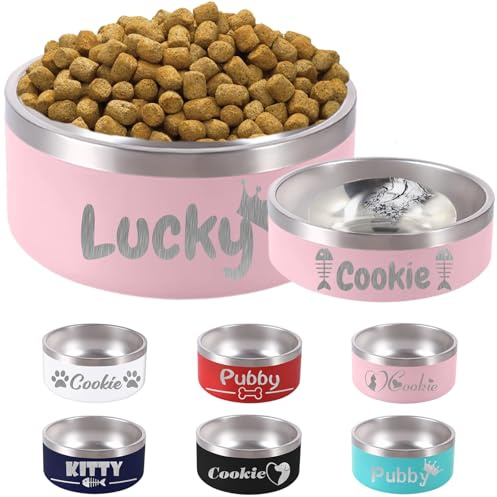 Personalised Dog Bowl with Name Custom Stainless Steel Dog Cat Pet Bowl for Water and Food Non-Slip Durable Engraved Bowls 18oz 32oz 42oz 64oz