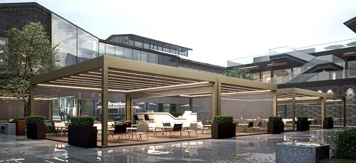 Pergola Alluminio 4x3m, Tetto Retraibile Elettrico in PVC, LED Integrati, Verde, Struttura 150x150mm
