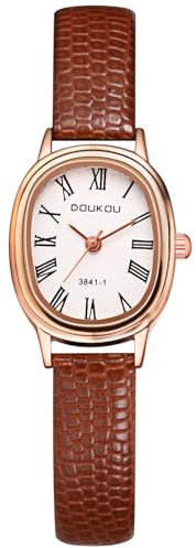 Lancardo Armbanduhren Damen Ovale Damenuhren: Klein Rechteckige Analoge Quarzuhr mit Römisches Ziffern Exquisite Eckige Uhren mit Lederarmband Geschenke für Frauen braun