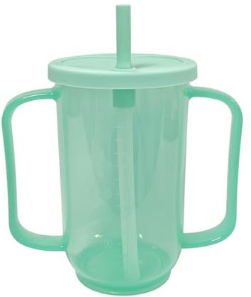 YSBCNK Sippy Cup for Adults, Non Spill Drinking Cups for Elderly with Straw and Lid, Spill-Proof Adult Sippy Cups for Bedridden Patients, Hospital and Convalescent Care, Green, 122 * 127mm
