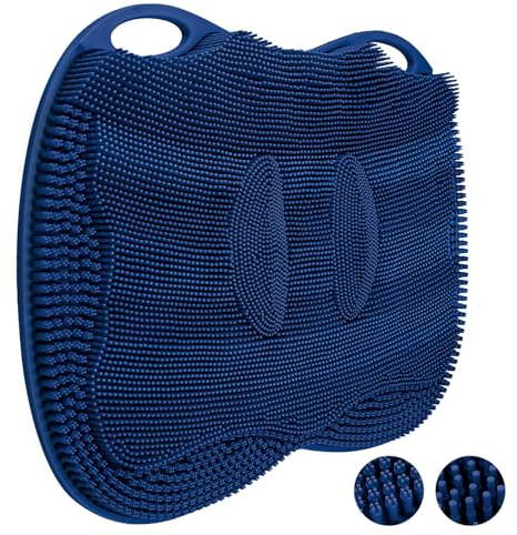 Shower Foot Scrubber Mat Large 2.0- Silicone Feet Toes Massage Exfoliate Cleaner Pad Long Brush Without Bending Non-Slip Suction Cups in Shower Floor Bathtub Foot Relax Spa 17.4 * 13 Navy Blue