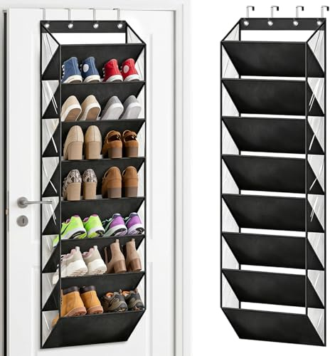 zxevg Door Shoe Rack 8 Pockets Clear PVC Hanging | Over door shoe storage with clear PVC pockets for shoes, bags & accessories. Behind door organiser fits all footwear types