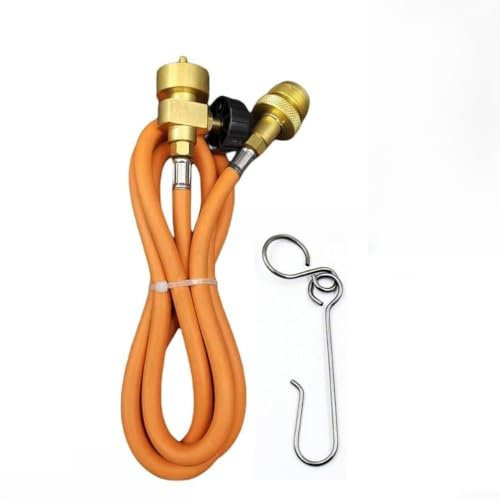 Propane Hose 5ft Extension Set with Metal Hook for Camping BBQ Gas Bottles - Fiber Reinforced Tubing Orange Silver CGA600 Fitting Portable Torch Adapter