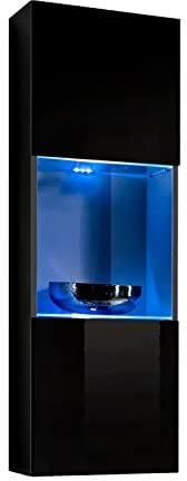MB Muebles Bonitos, Vitrina Colgante Nora V3 para Salón o Comedor moderno con Luz LED, Mueble Modular, Puerta de PVC Alto Brillo, Estructura Melamina Mate, Color Negro, 40x126x29 cm