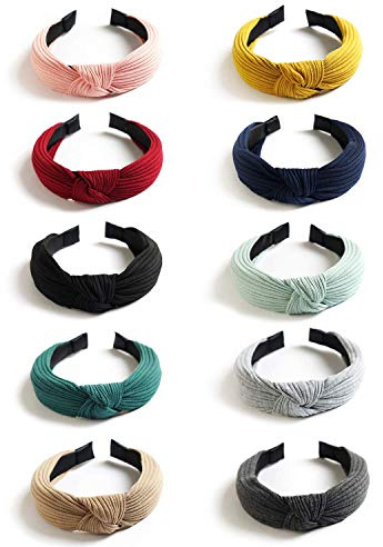 KISSLIFE 10 Pack Wide Headbands Knot Turban Headband Hair Band Elastic Plain Fashion Hair Accessories for Women and Girls, Children 10 Colors