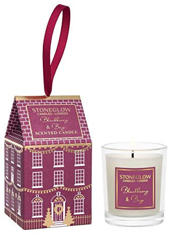 Stoneglow Seasonal Collection Votivkerze im Glas mit Chtistmas House Aufhänger