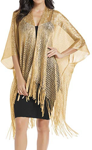 Rheane Kimono-Strickjacke und Schal für Damen, Badeanzug, Strandtuch, Damen-Schals und Wickeltücher, A. Dunkelgold, Large