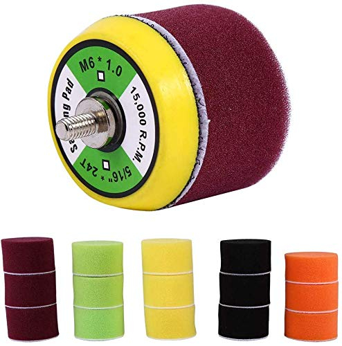 Ejoyous 16 stücke Polierschwamm Auto Set, Polierscheibe Polieren Schwamm Buff Pad-Bohrer Adapter Grip Trägerplatte M6 2 Schwamm flach Polieren Buff Pad Set für Air Sander Auto Polierer Thread-M6X1